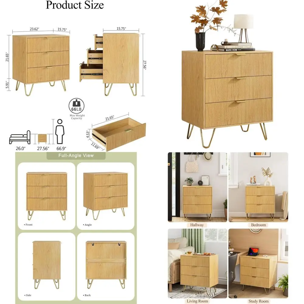 3-Drawer Dresser with Storage and Gold Handles, Suitable for Bedroom, Living Room, Closet, Hallway - 15.8 x 23.6 x 27.6