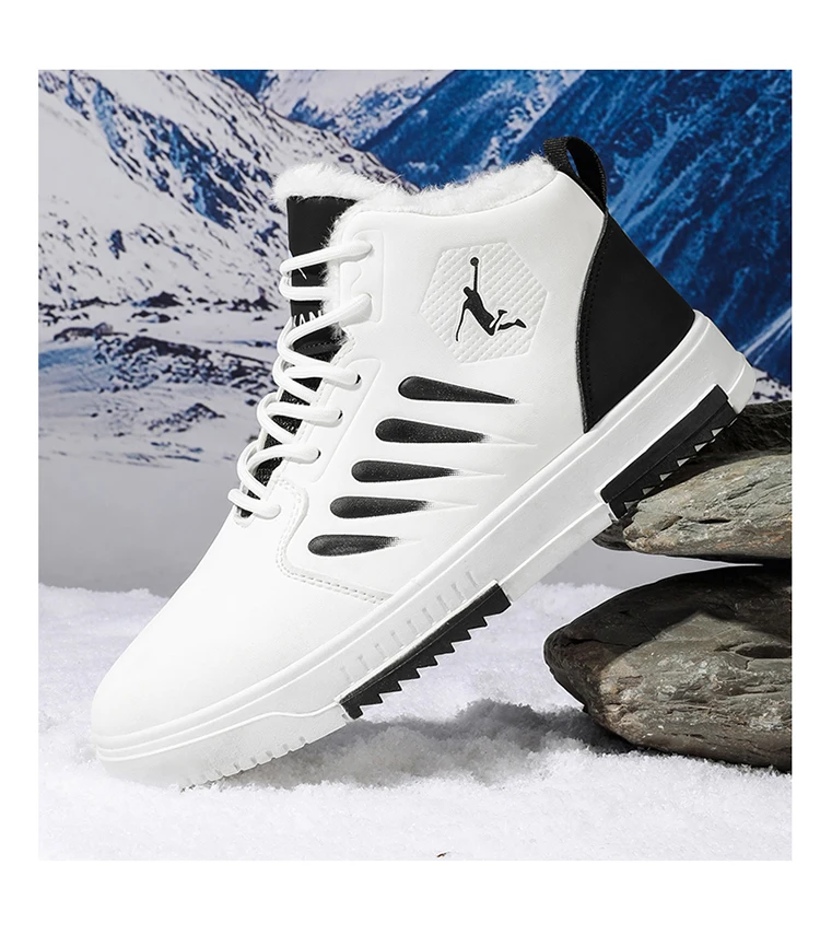 Herren Winter-Sneaker mit Fleecefutter, hohe Schnürschuhe mit Lederobermaterial, rutschfester Sohle, warme Freizeitschuhe für den täglichen Gebrauch. – Detail 8