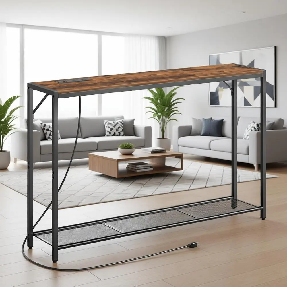 

Регулируемый металлический прихожий стол 43,7 дюйма с розеткой и USB-портами для гостиной, прихожей