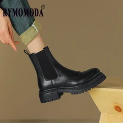 Big Size 41 42 43 Chelsea Boots Women Genuine Leather Slip-on Chunky Heel Fall Winter Gift Female Fashion Ankle Boot Shoes