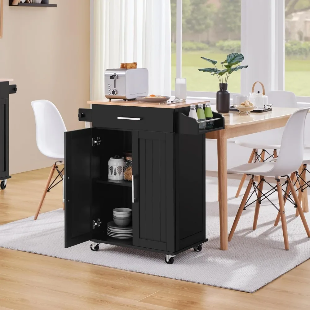 عربة جزيرة المطبخ المتنقلة مع مساحة تخزين وأدراج ورف توابل وبار منشفة لتناول الطعام