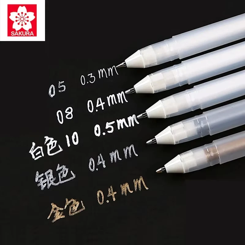 3 pçs sakura gelly rolo gel canetas destaque marcador para diário arte desenho clássico tinta branca ponto sortido fino médio negrito