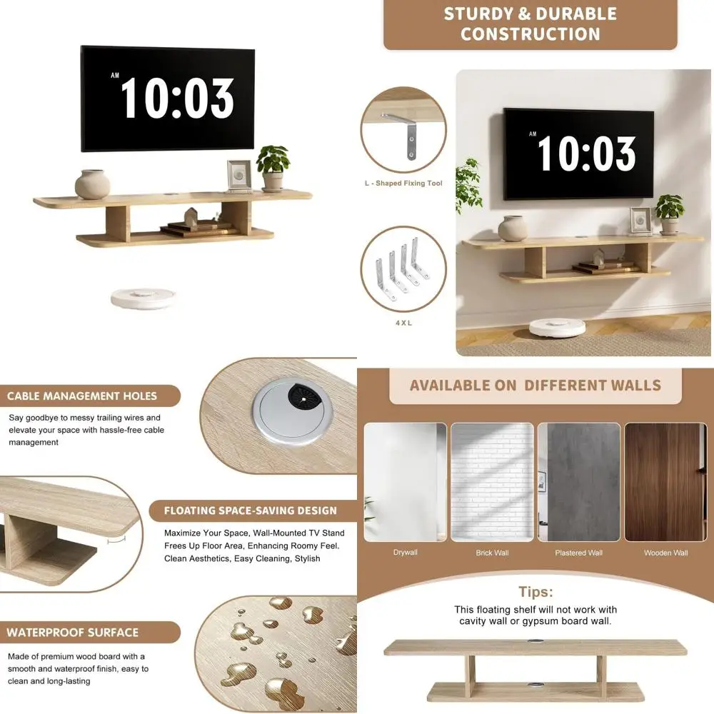 

Wall-Mounted Floating TV Stand with Storage, Entertainment Center Shelf for DVD Player, Space-Saving Console for Bedroom or Livi