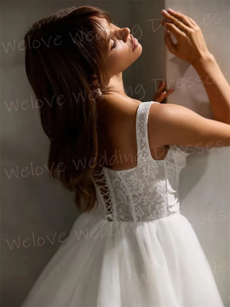 Charming A Line Women's Spaghetti Strap Lace Sleeveless Wedding Dresses Robe De Mariée Customized Bride Gowns Vestido De Novia