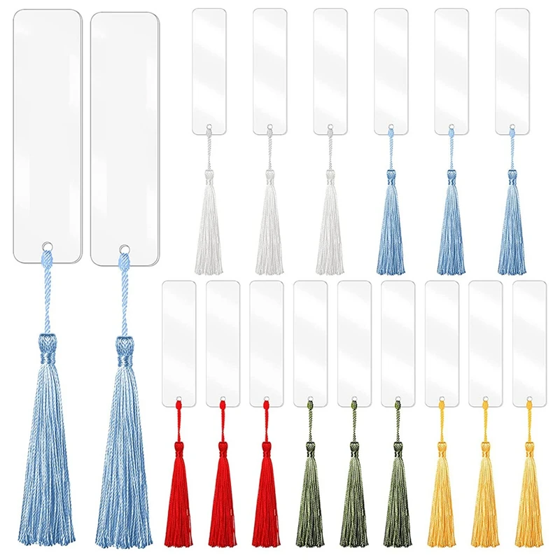 30 Pieces Blank Acrylic Bookmark Acrylic DIY Bookmark Unfinished Acrylic Book Markers Ornaments and 30 Colorful Tassels-SPMI