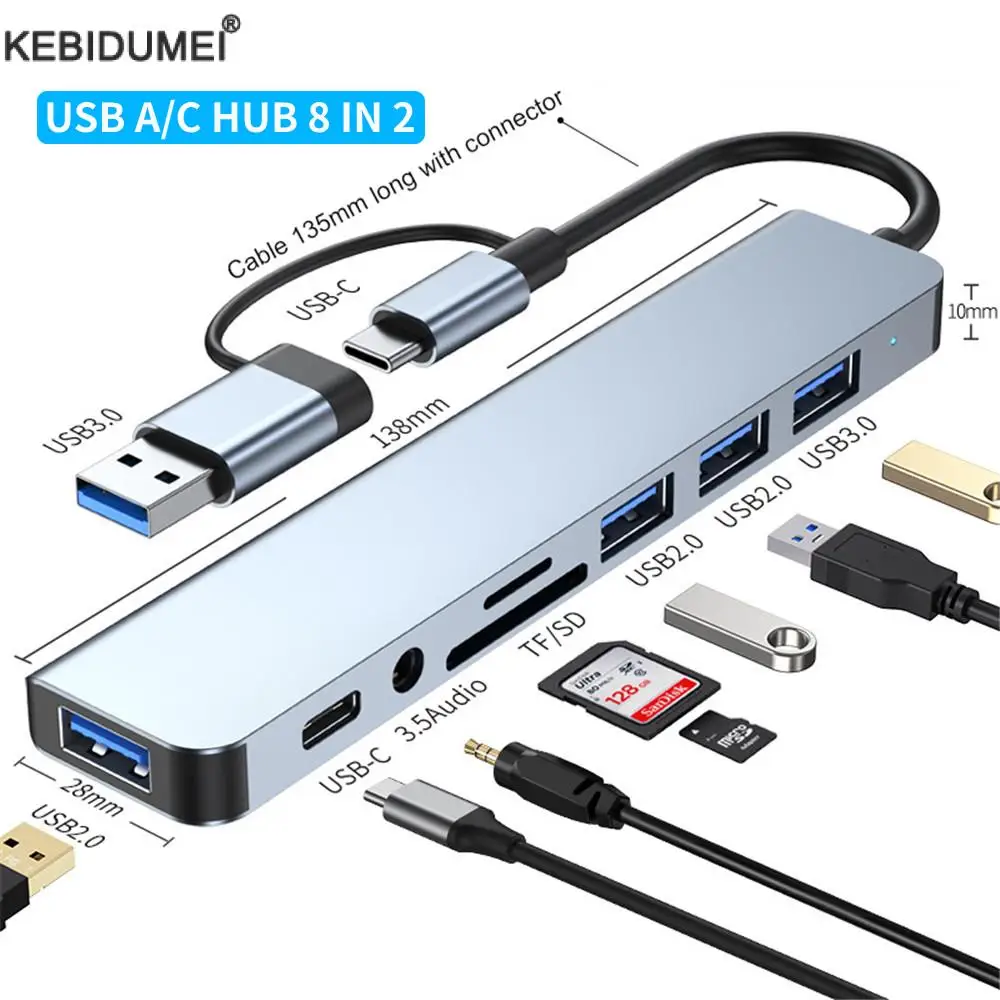 USB A Type C Hub Concentrator Docking Station Multi Adapter SD TF Card Reader Audio Multi-hub Dock Splitter For MacBook Air PC