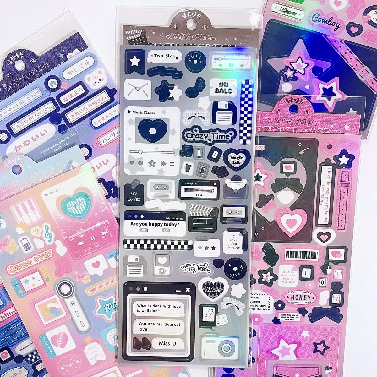 1Pc DIY Material Decoration Stationery Sticker Korean Laser Guka Sticker Pink Black Dialogue Flakes Idol Card Deco Scrapbook