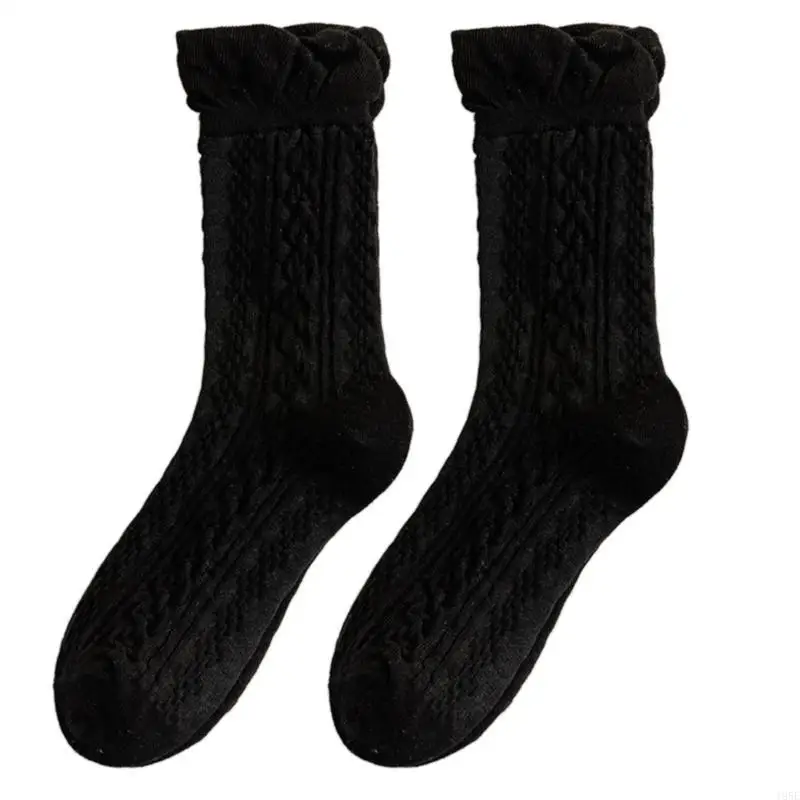 195E damskie japońskie studenckie plisowane wykończone falbankami środkowe rurki załogi skarpetki eleganckie skręcone wzór