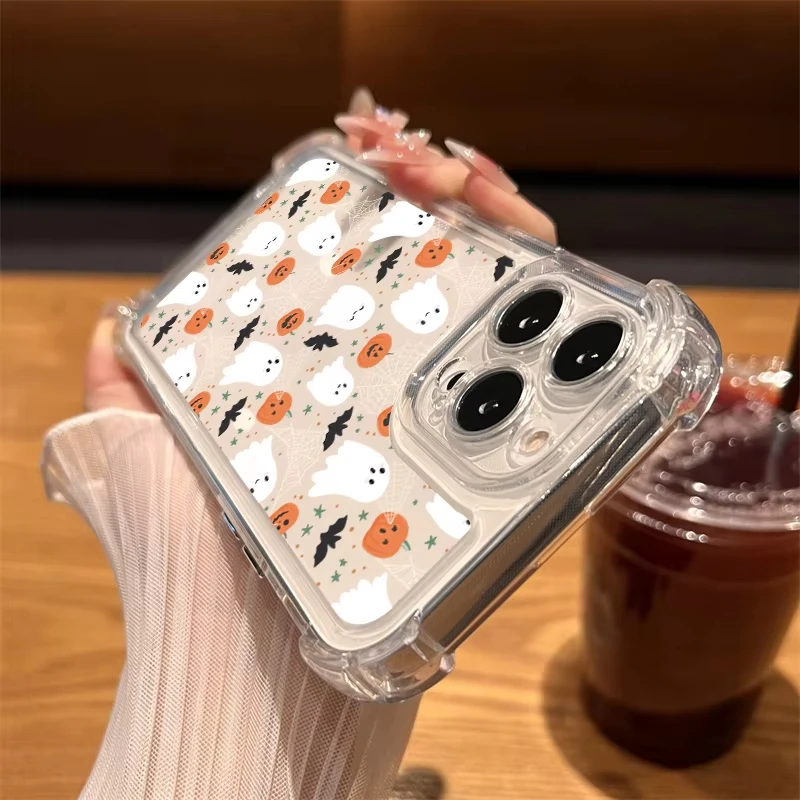 เคสโทรศัพท์ลายฟักทองน่ารักสำหรับฮาโลวีน ป้องกันการตกกระแทก สำหรับ iPhone 17 Air 16 ProMax 15 14 Plus 13 12 11 Pro  วัสดุซิลิโคนกันกระแทก