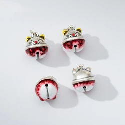 100% Real Sterling 999 Silver Accaccessories Lucky Cat Bell Charm Pendant For Bracelets Necklaces Key Diy Material