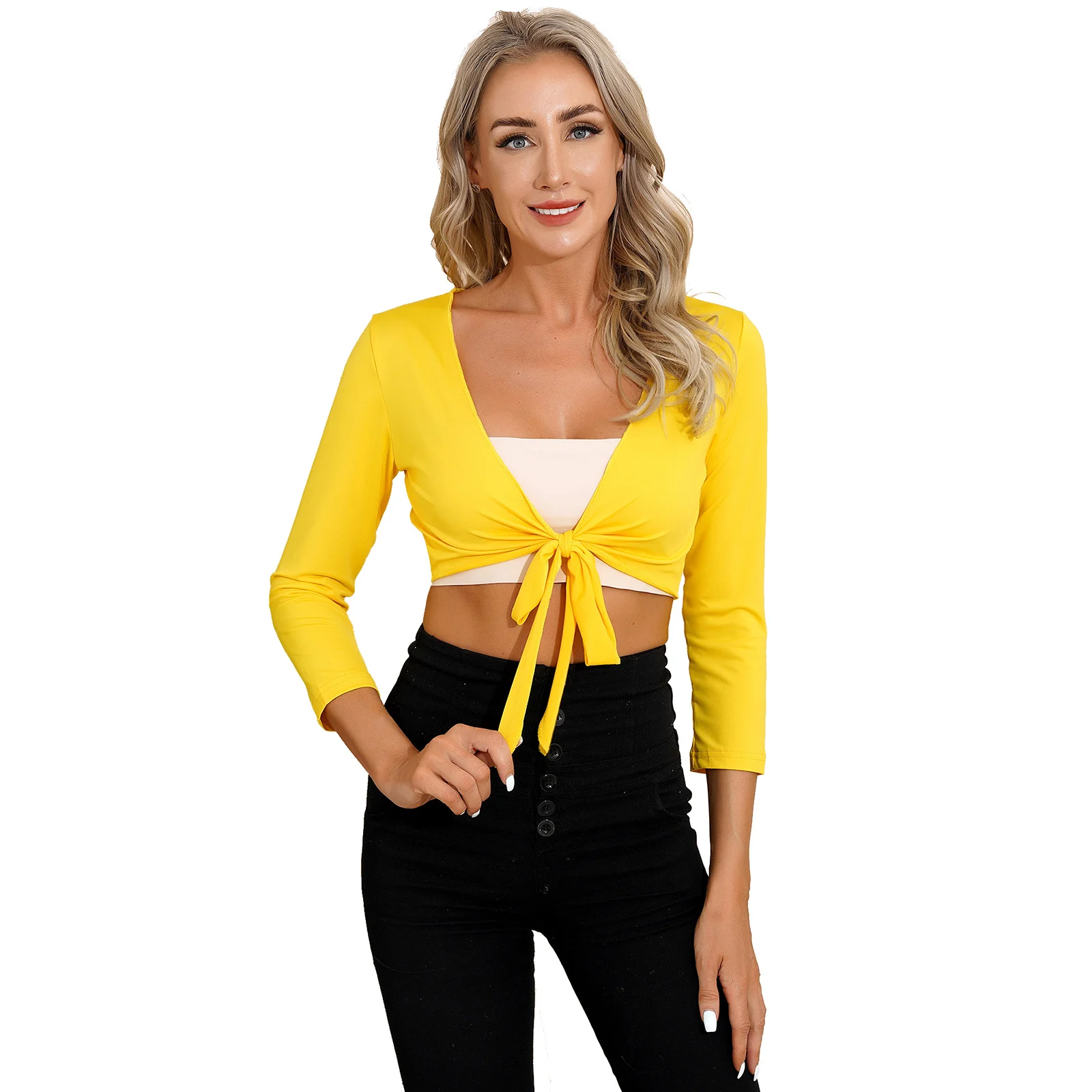 Frauen Bauchtanz Tops Kostüm Wrap Schal Wraps selbst binden Langarm kurz geschnittene Tops einfarbige Bolero Tops Langarm Cardigan