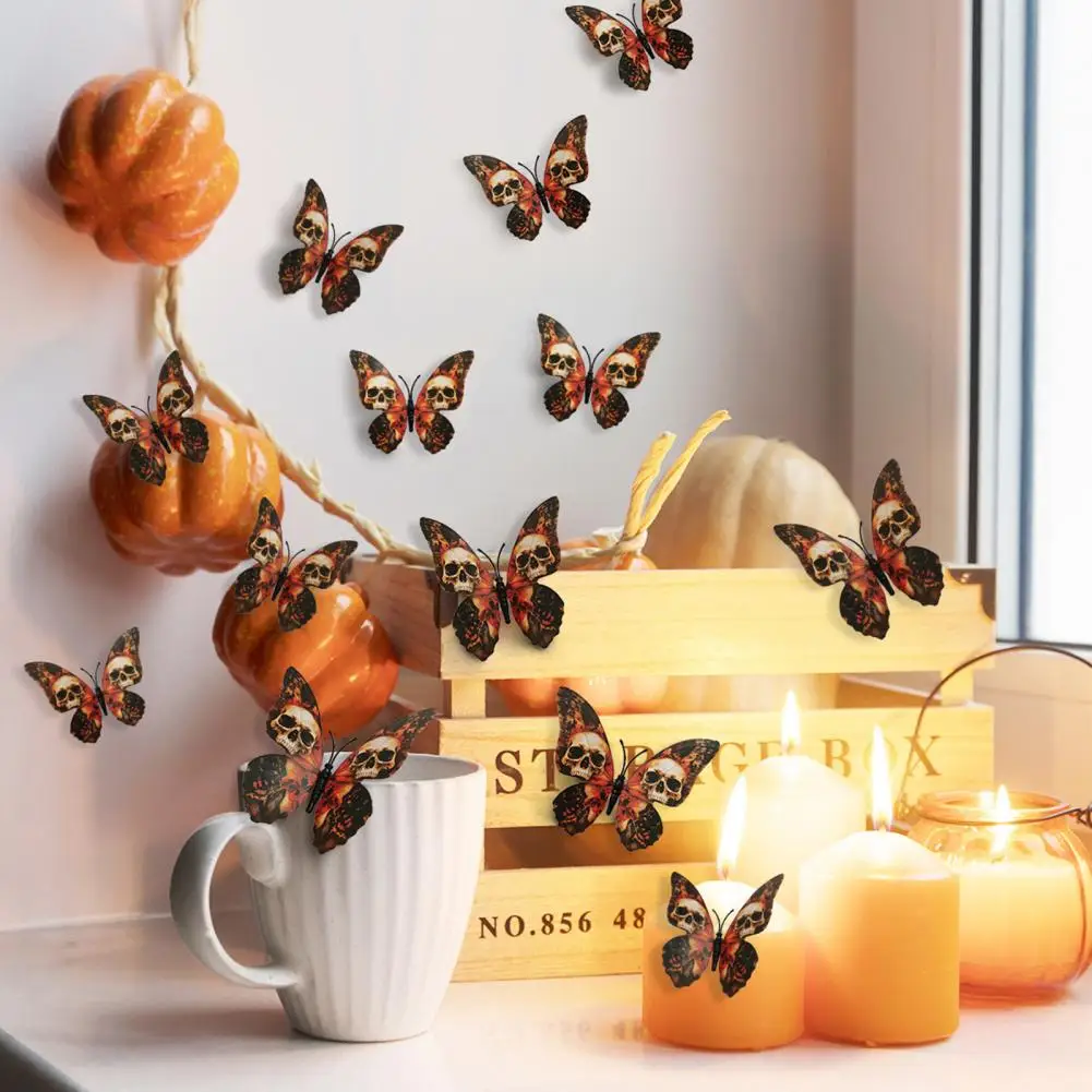 12Pcs Halloween Wall Decal 3D Stereo Skull Butterfly Sticker Gothic Vintage Home Decors For Window Door Refrigerator Decor 벽 스티커