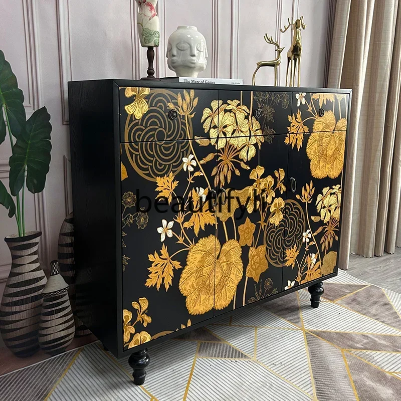 

French retro style, entrance foyer storage locker, new Chinese-style household high-end solid wood painted entrance cabinet