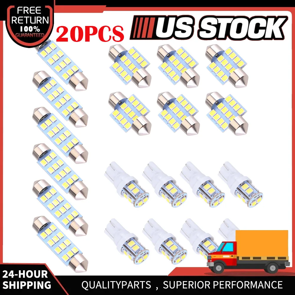 2026 New 20 PCS Car LED Light Bulb 6500K Interior Dome Trunk  Compartment Door Instrument Lights License Plate Lamps Durable Auto Modification Combination Bulb Accessories