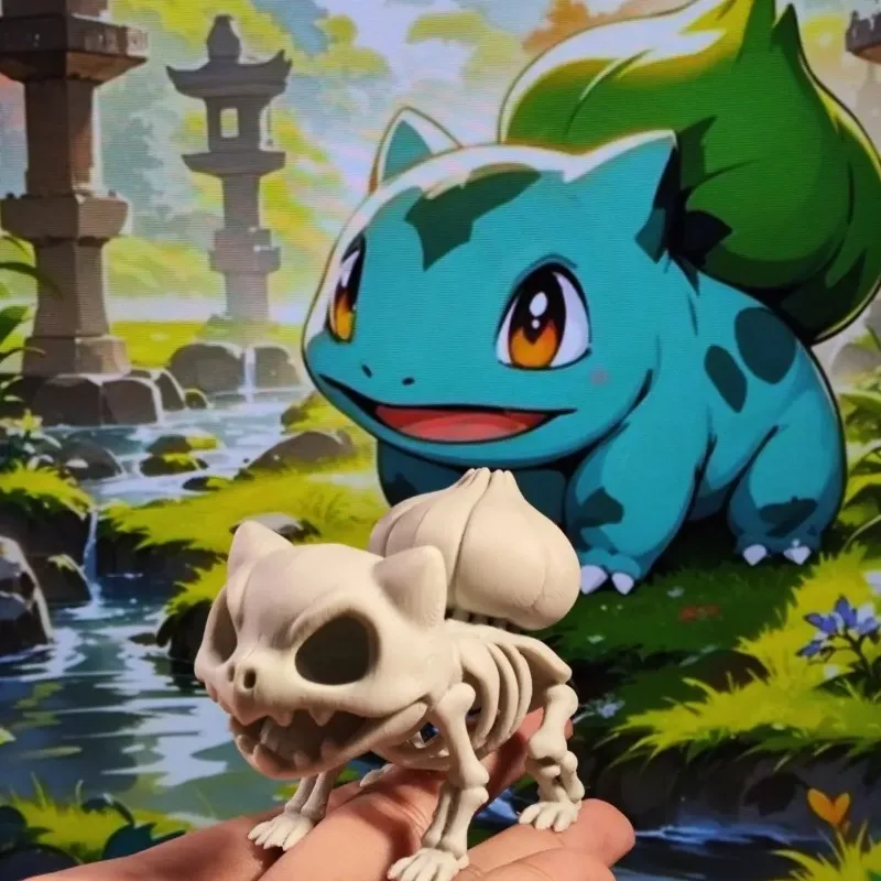 

Hot Sale 3D Printed Bulbasaur Skeleton Model Pokemon Fan Art Collectible Unique Desktop Decor for Gamers Collectors