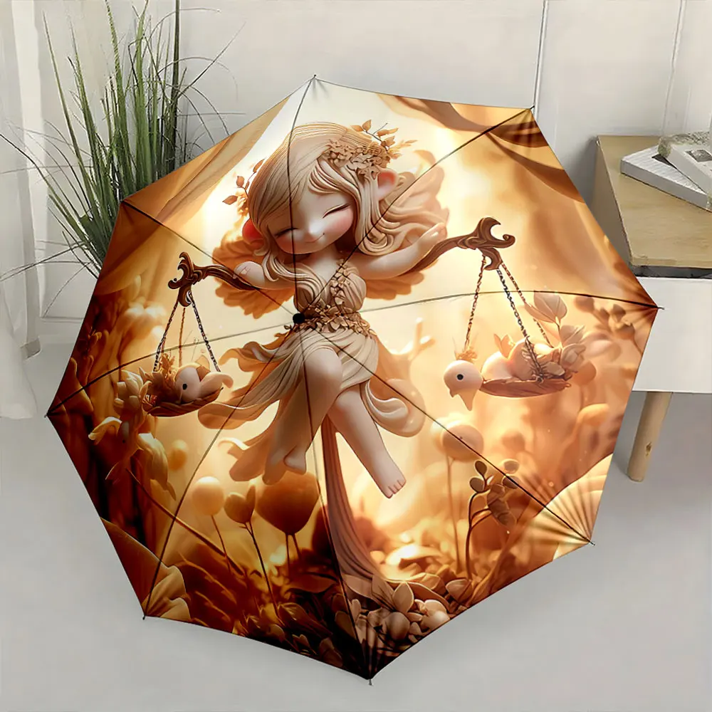 Fairy with Scales in Whimsical Golden Forest Compact Fashion Folding Umbrella for Daily Use, Christmas Gift