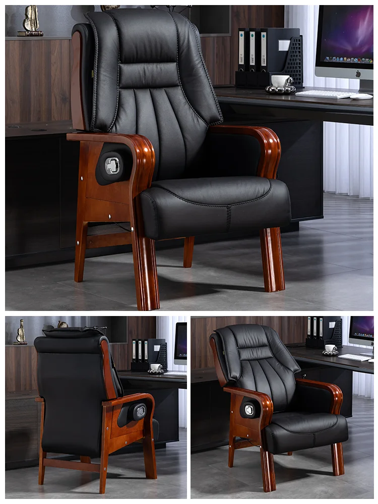 Boss Chair Solid Wood Leather Office Chair Recumbable Computer Chair Business Office