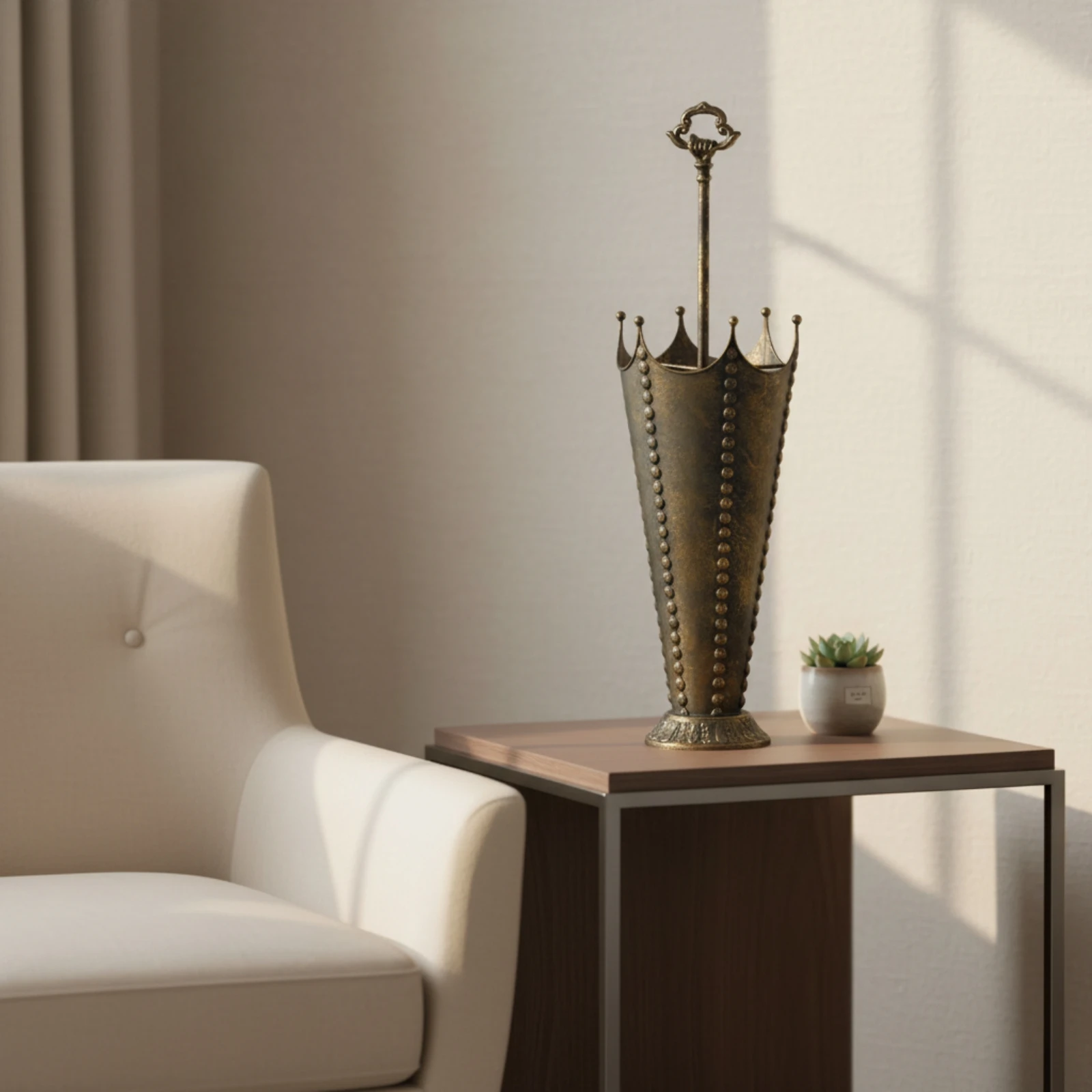 Umbrella Stand with Handle Antique-Style Metal Umbrella Holder Entryway Organizer Freestanding Container Space-Saving