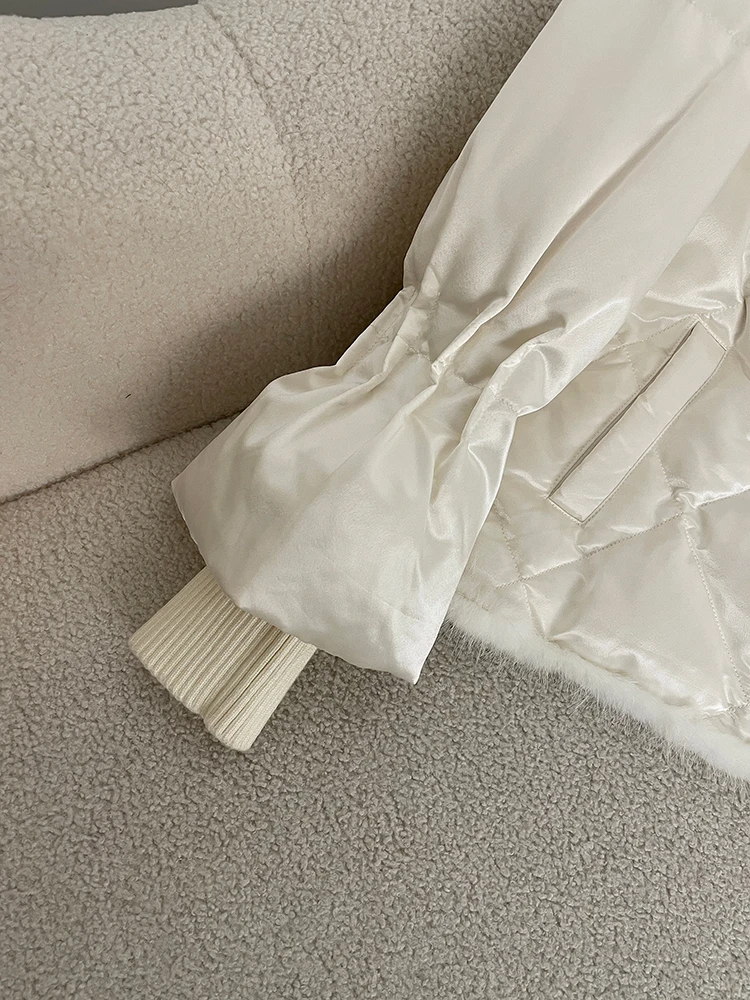 2025 المرأة الشتاء 90% الأبيض بطة أسفل معطف الثعلب الفراء طوق المنك أسفل سترة قصيرة فضفاضة عادية سميكة معاطف دافئة #6