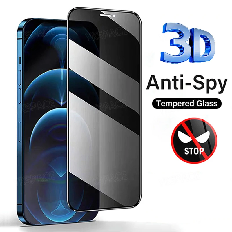 3D Full Cover Anti Spy Screen Protector For iPhone X XR XS 11 12 13 Mini 14 15 16 Pro Max 8 Plus SE 2020 Privacy Tempered Glass