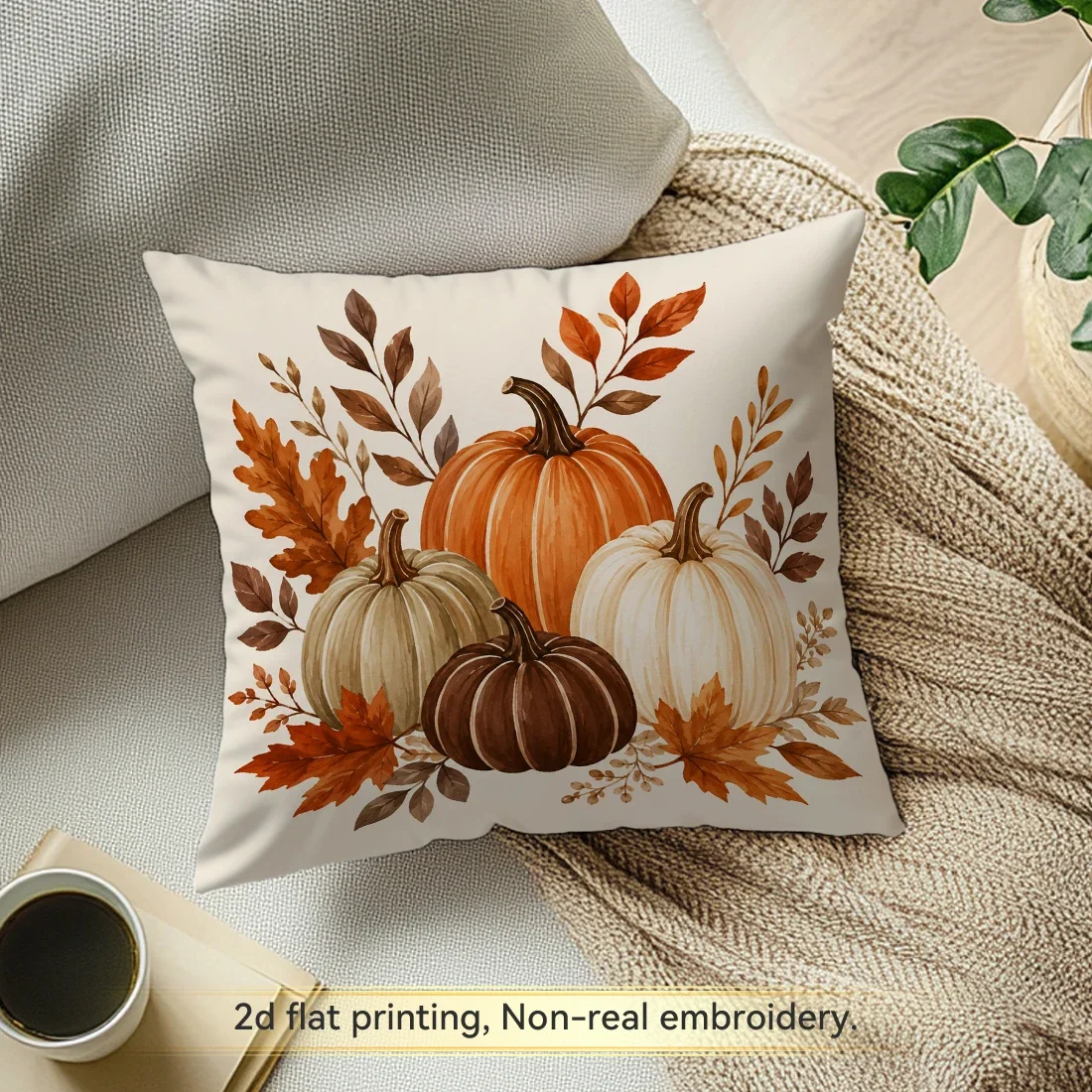 1/4pcs Fall Dark Brown Pumpkin-Themed Cushions Pillowcase Polyester Cushion Cover Throw Pillow Pillowcover Home Car Sofa Decor