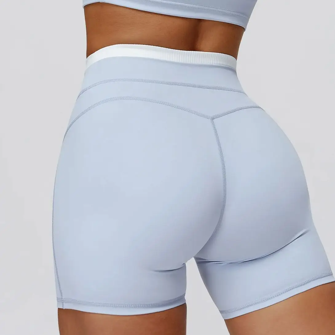 

Contrasting Yoga Shorts with High waist and Tight fit Women's Outdoor Running Ribbed Yoga Shorts Gym Workout Butt Lifting Shorts