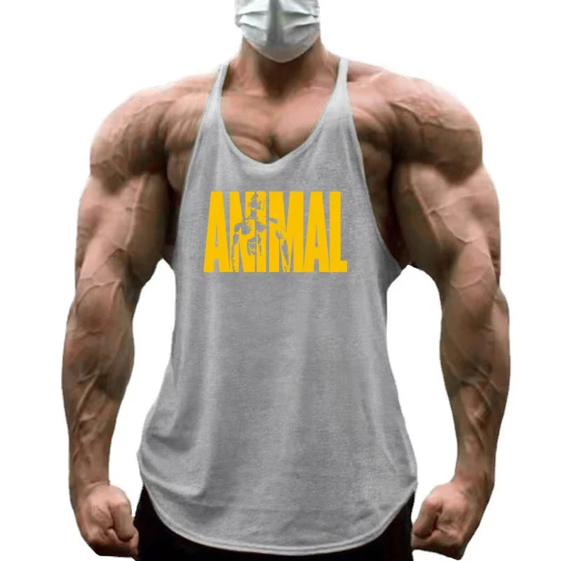 Laufwesten für Herren mit ANIMAL-Buchstaben-Print, Gym Stringer Tanktops aus Baumwolle, Ärmellose Bodybuilding-Singlets, Muskel-Fitness-Kleidung – Detail 10