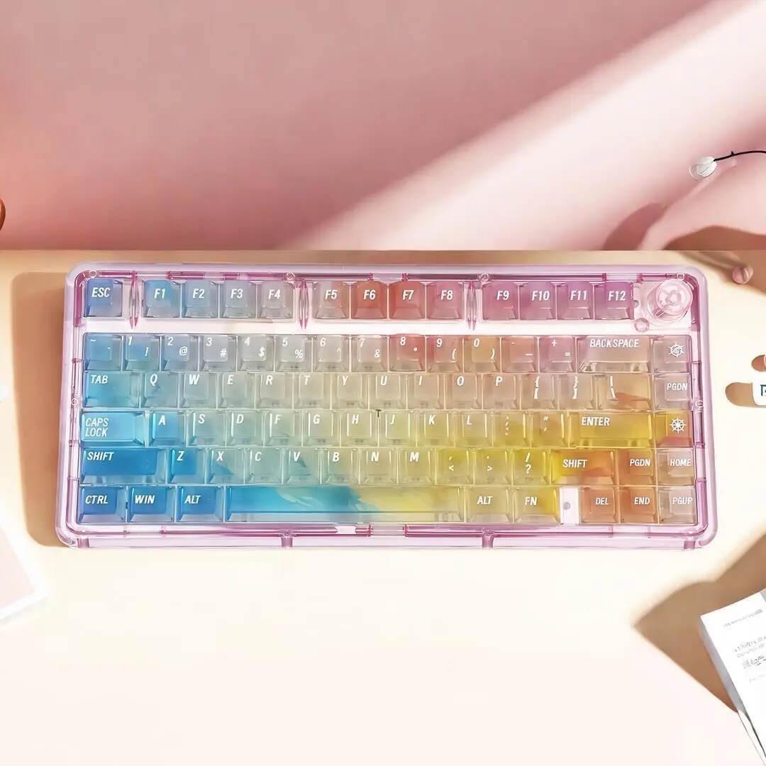 Custom PC Rainbow Gradient Frosted High-End Keycaps,OEM 119 Keys Shine-Through Unique,Mechanical Keyboard Decorative Keycaps Set