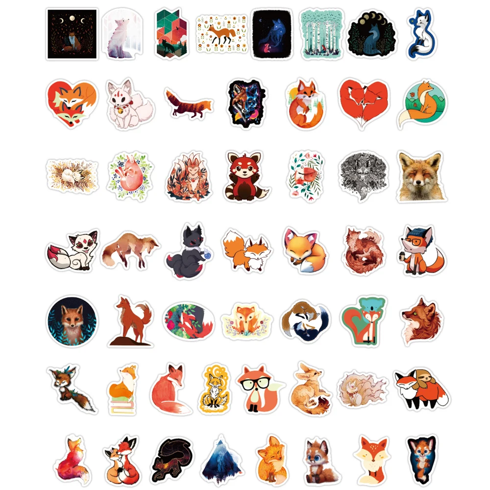 10/30/50PCS Cartoon Animal Fox Sticker For Skateboard Suitcase Notebook Guitar Laptop For Kid Classic Decals Graffiti Sticker