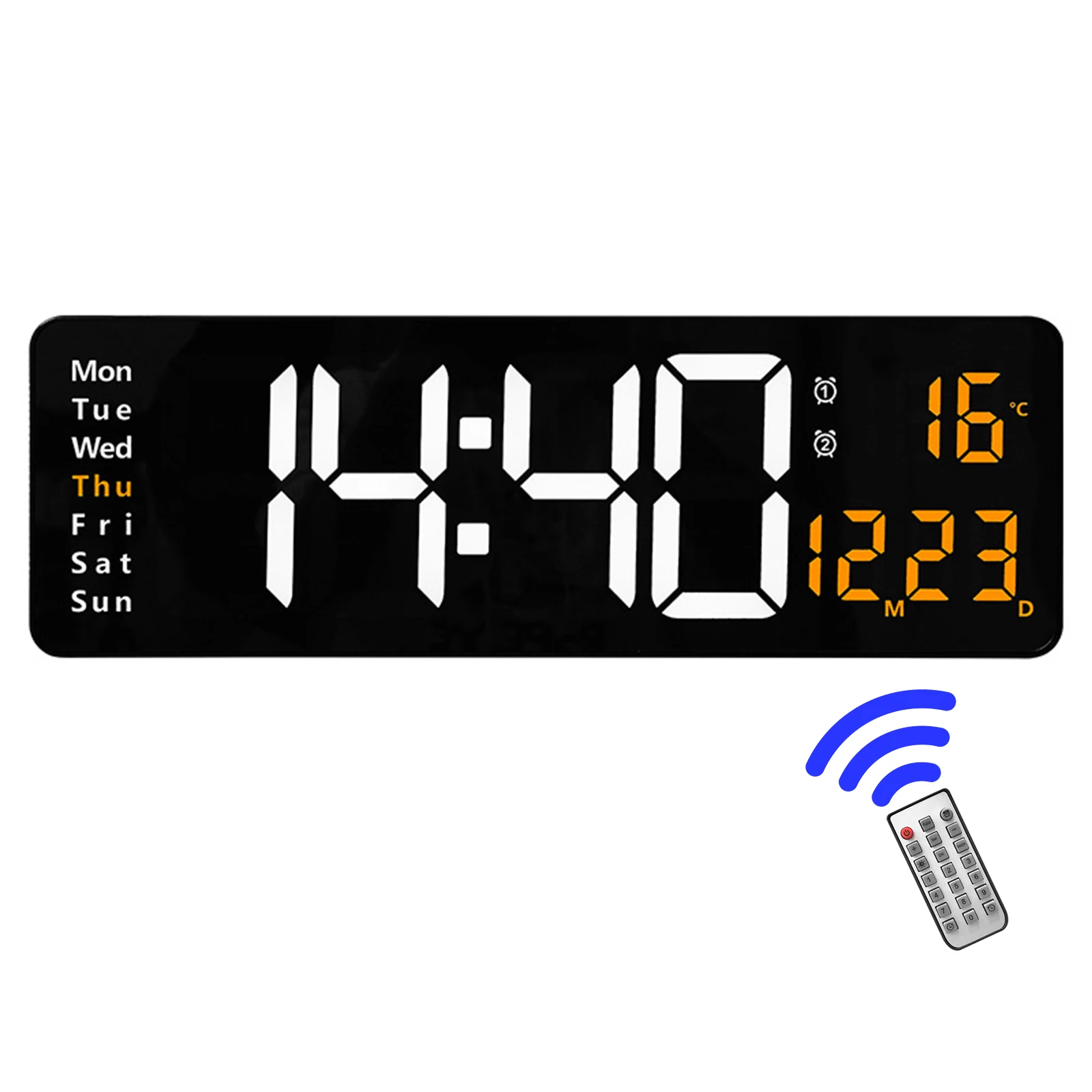 16-Inch LED Display Wall-Mounted Clock With Temperature Display Dual Alarm Clock Remote Control Temp Date Week Display