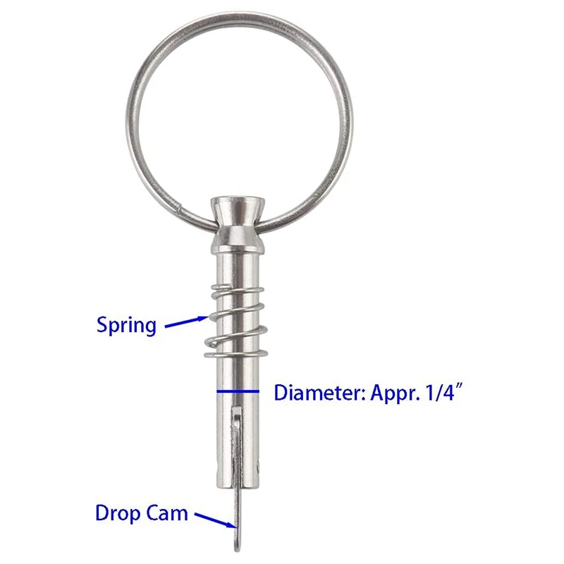 6Pcs Quick Release Pin Boat Bimini Top Pins 1/4 Inch Diameter With Drop Cam & Spring, Marine Hardware With Pull Ring