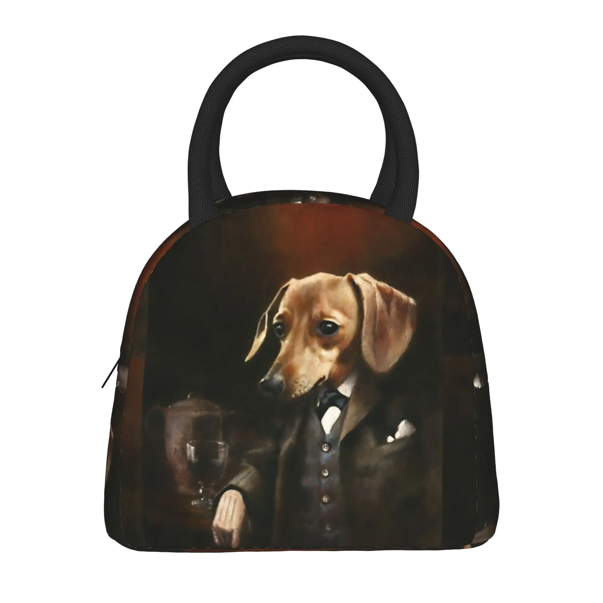 Victorian Gentleman Dachshund Lunch Bag  Fashion Lunch Box School Portable Insulated Thermal Tote Handbags For Girls Cooler Bag
