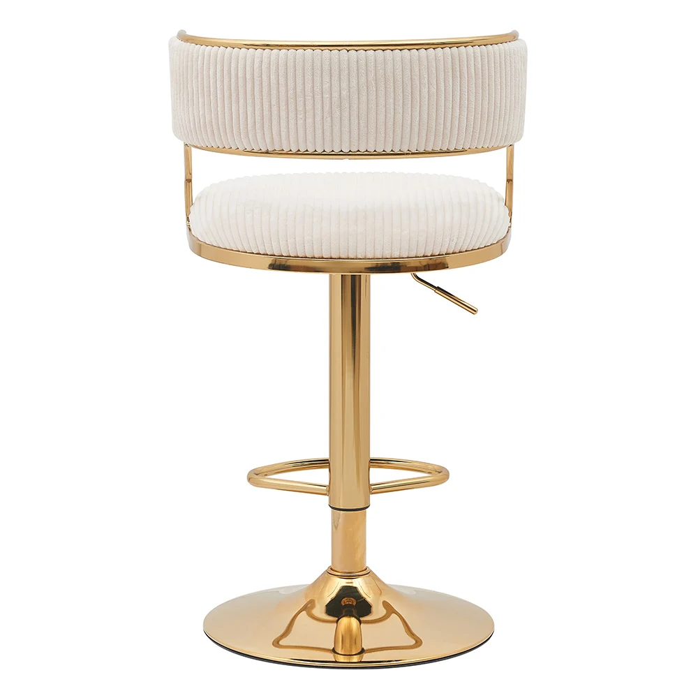 เก้าอี้บาร์หมุนได้ ฐานโลหะทรงกลมสีทองหรูหรา หุ้มกำมะหยี่ สไตล์นอร์ดิก