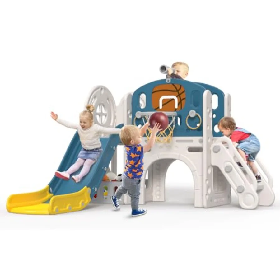 

9 in 1 Toddler Slide Kid Slide for Toddlers Age 1-3 with Ring Toss Basketball Hoop and Telescope Indoor Outdoor Playset Playgro