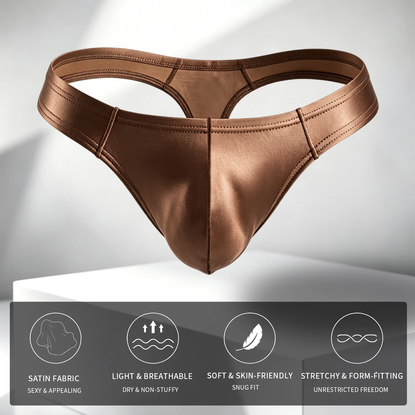 1Pcs Satin Nylon Man Thongs Silky Men's Bright Thong Low-waist Underwear Skin-friendly Breathable Man Bikini Underpants Thong
