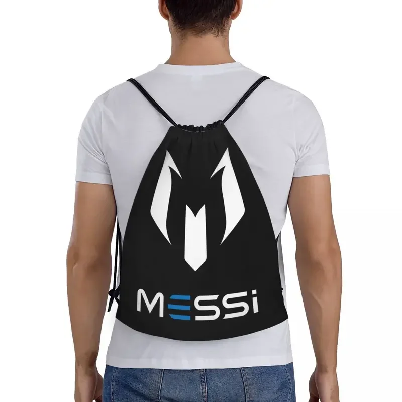 White Messis 10 Football Soccer Drawstring Backpack Women Men Gym Sport Sackpack Portable Training Bag Sack