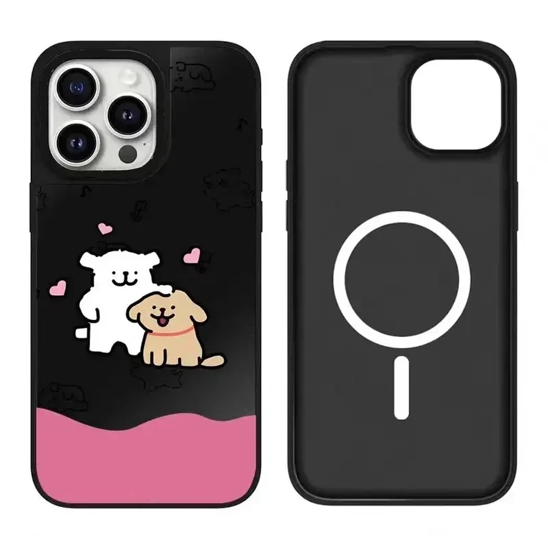 

Cartoon Dogs Playing Mirror Magnetic iPhone 12 13 14 15 Pro Max Mirror Surface MagSafe Case Cover Shell