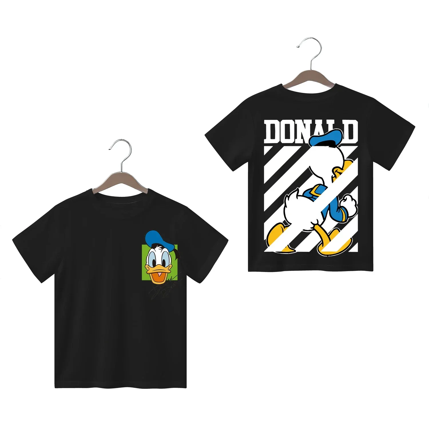 

Топы из 100% хлопка с двусторонним принтом «Дональд Дак», детская футболка, верхняя одежда для родителей и детей, повседневные футболки