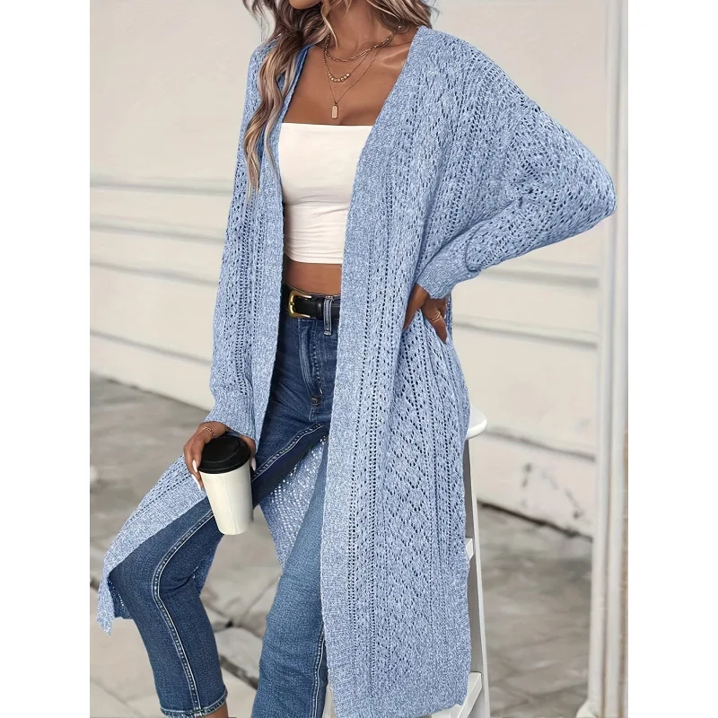 

Long Casual Knitted Cardigan Women's Spring Fashion Outerwear Comfortable Soft Fabric Open Front Sweater for Casual Wear
