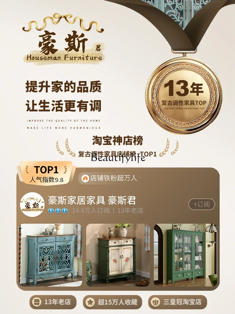 yj5 Vintage Style Two-in-One Office Desk Solid Wood Computer Living Room Writing Desk Simple Home Use