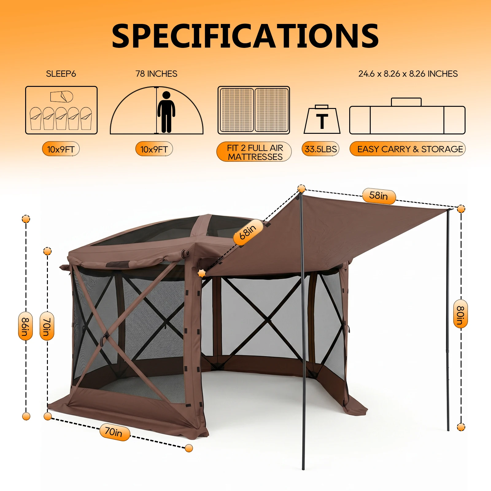 TCGBKAF 12x12 FT Pop Up Gazebo with Removable Top, Screen House Mosquito Net Canopy Tent Heavy‑Duty Waterproof Sun Shelter One‑Click Setup for Backyard Patio Garden Camping