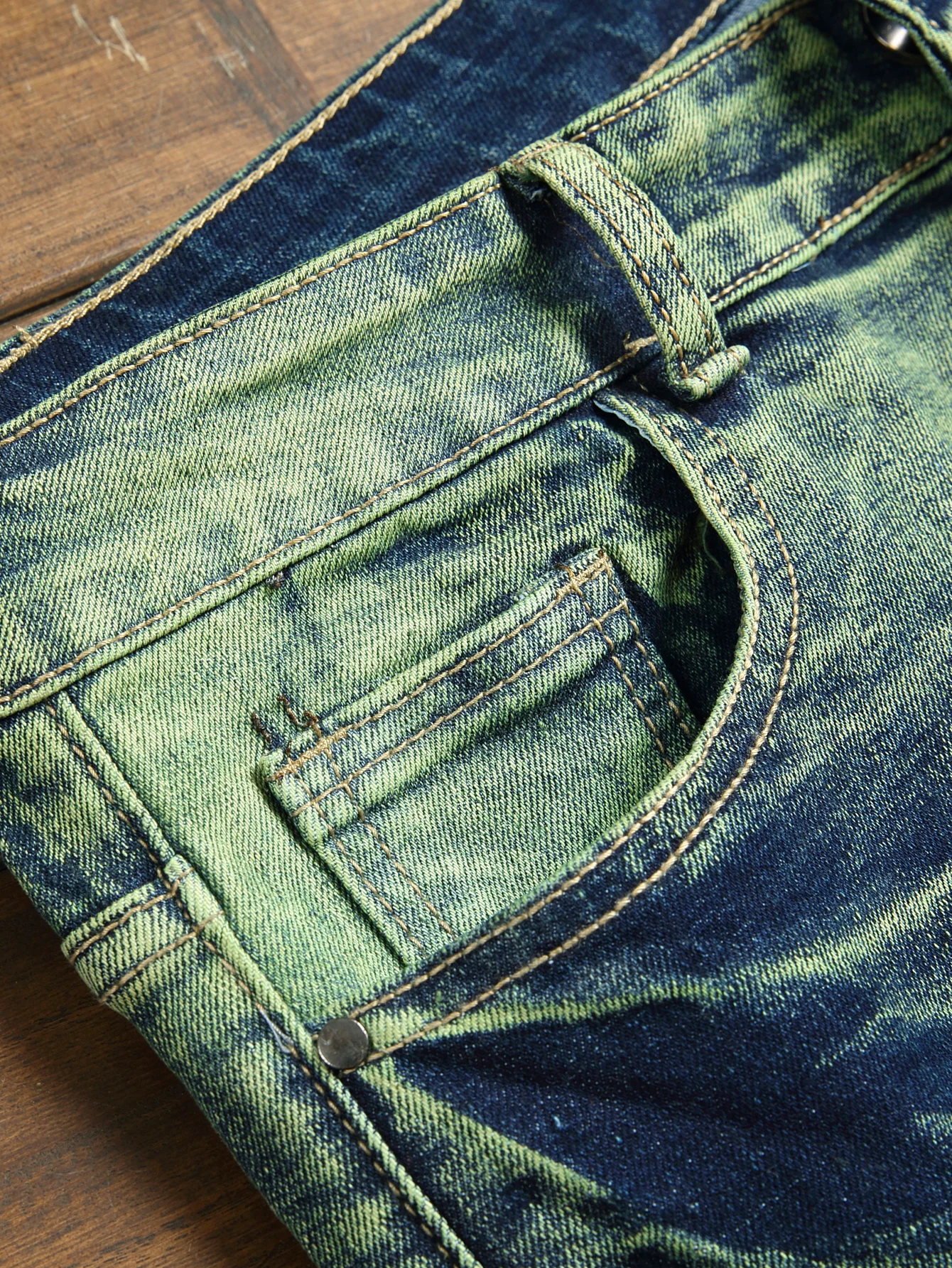 جينز أنيق متوسط التمدد بقصة ضيقة - جينز رجالي متوسط الخصر ممزق من قماش الدنيم مع شرابات لجميع المواسم ملابس الشارع #5