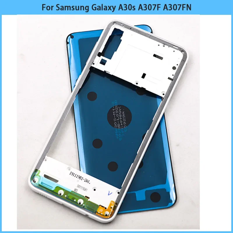 New For Samsung Galaxy A30s A307F A307FN A307G Middle Frame Bezel Plastic Battery Back Cover Rear Door Housing Case Replace