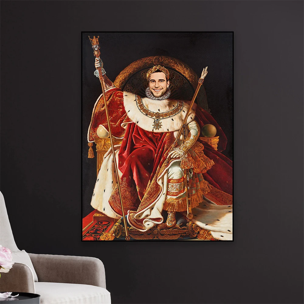 Custom Royal Portrait Man Cartoon Portrait Poster Personalized King Renaissance Cartoon Portrait Prints Funny Historical Canvas