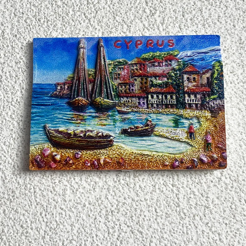 

Cyprus 3D Resin Cute Beach Scene Fridge Magnet - Decorative Refrigerator Magnet with Boats, Strong Magnets