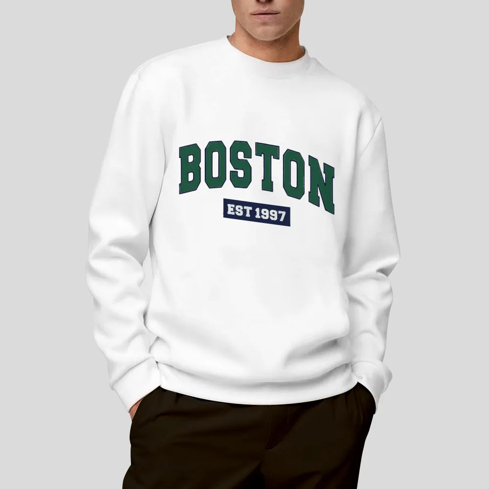 Boston Est 1997 Sweatshirts Men Luxury Graphic Printed Original Design Fashion Oversized Crewneck Unisex Pullovers Hoodie Autumn