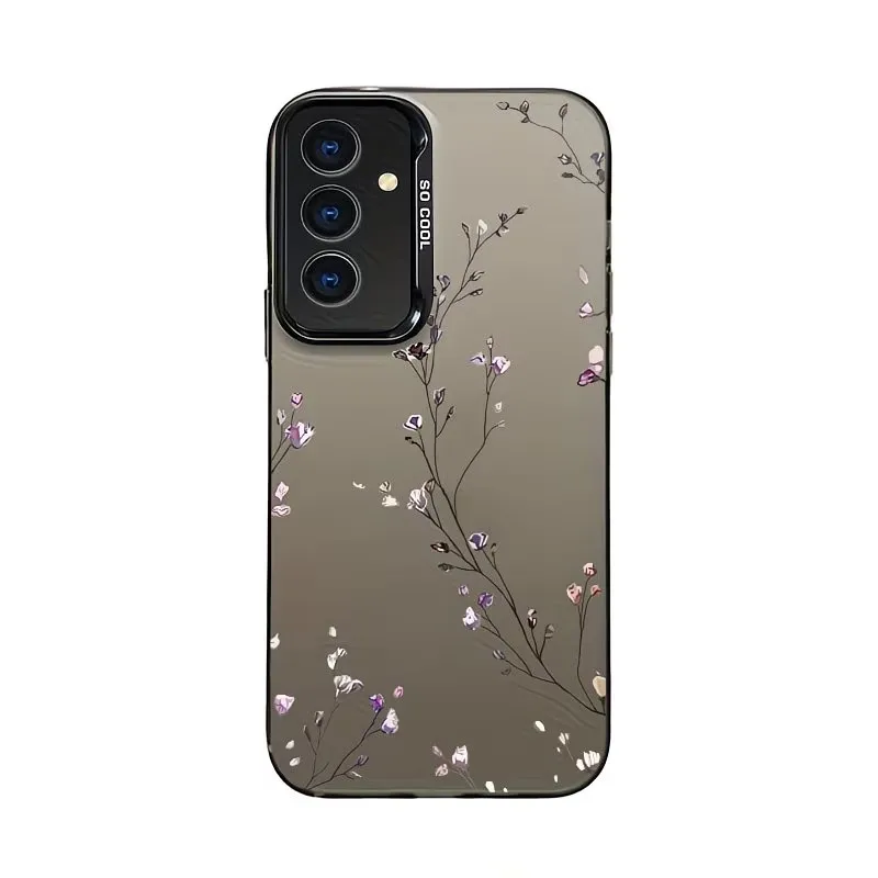 Thin Branch Floral Phone Case For Samsung Galaxy A73 A72 A71 A56 A555 A54 A53 A52 A51 A50 Colorful Silver Shockproof Back Cover