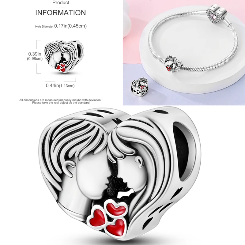 925 Sterling Silber Liebesherz Paar Familie Rose Motorrad Charm-Perlen DIY Armband Halskette Jubiläumsgeschenk für Frauen – Detail 26