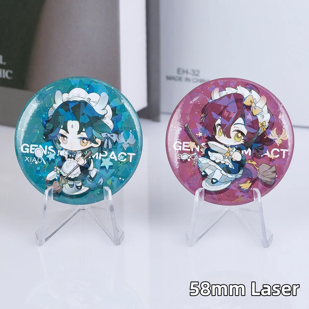 Game Genshint New Laser Matte Maid Brooch Wanderer Xiao Shikanoin Heizou Venti Cute Cartoon Anime Pin Accessories Cosplay Gift