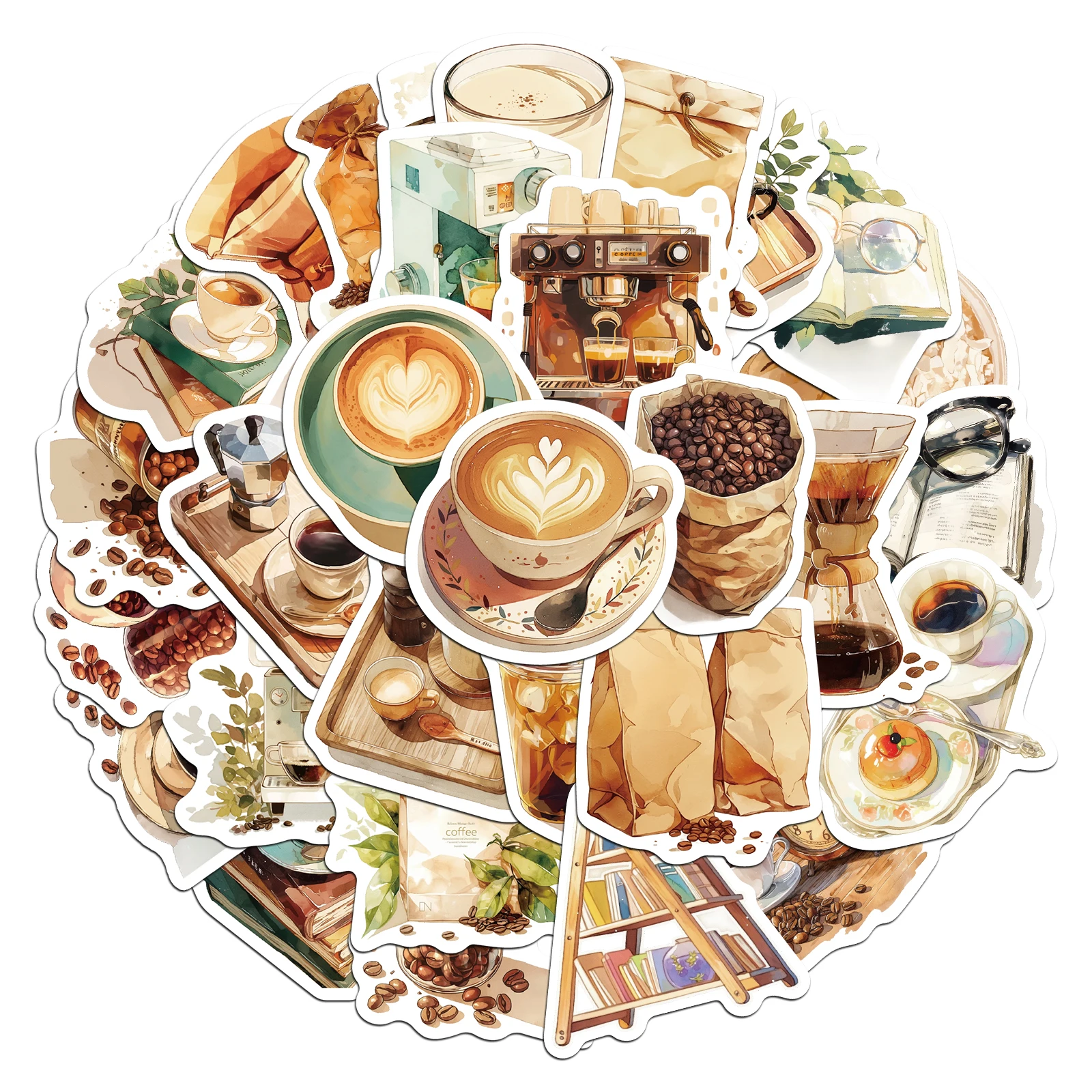 30PCS Retro Coffee Series Sticker Pack Exquisite Hand Account Material Phone Case Laptop Luggage Bottle Waterproof Stickers